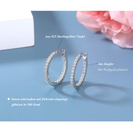 Women's Creole Earrings, 925 Silver Hoop Earrings with AAA Cubic Zirconia, Women's Jewellery Gifts, Diameter 15 mm, 20 mm, 30, Silver