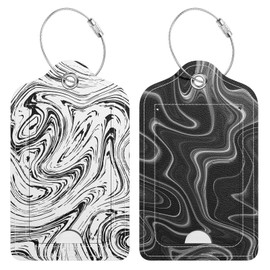 Hsxnam 2 Pack PU Leather Luggage Tags for Suitcase, Travel Cruise Luggage Tag with Privacy Flap, Name ID Label and Metal Loop for Women Men Baggage Handbag School Bag Backpack, White Black Marble