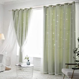 Tongcan Light Green Blackout Curtains for Girls Bedroom Living Room Decor Double Layer Star Cut Out Curtains Home Decorations Curtains for Nursery (Green, 2 Panels W52 X L63 Inches)