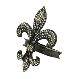 Fennco Styles Bejeweled Fleur De Lis Metal Napkin Rings, Set of 4 - Black Napkin Holders for Home Decor, Dining Table, Banquets, Family Gathering and Special Occasions