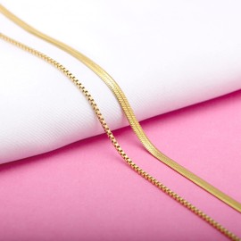 Gold Plated Snake Chain Necklace Herringbone Choker Necklace for Women Girl