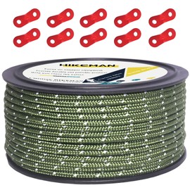 Hikeman 50m Reflective Guyline Solid Braid Nylon Camping Rope with Aluminum Adjuster Cord Tensioner Tent Accessory for Outdoor Travel,Hiking,Backpacking and Water Activities (Army Green, 5mm)