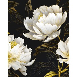 XRUIBZI Dark Floral Peel and Stick Wallpaper Vintage Boho Gold Leaf Contact Paper Flower Wall Mural Home Vinyl Waterproof Self Adhesive Removable Renter Friendly Wall Paper 17.5" x 118"