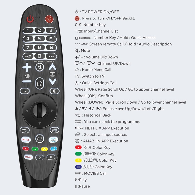 Universal Backlit Remote Control for LG Smart TV Magic Remote