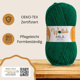 Wollidu Mila Yarn for Crochet and Knitting, 4 x 50 g/133 m, Knitting Yarn, 100% Polyacrylic, Crochet Yarn, Grass Green