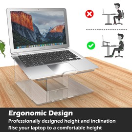 Kamehame Acrylic Laptop Stand, 6MM Thick Clear Acrylic Laptop Stand for Desk, Portable & Ergonomic Acrylic Laptop Riser for Office Home, Compatible with 10 to 15.6 Inches Laptops