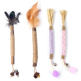 Bekecidi Silvervine Kaustäbchen für Katzen mit kleinem Ball, 4 Stück Natürliches Katzenminze Spielzeug, Zahnreinigung Lustige Stressabbau, Katze Minze für Indoor Katzen