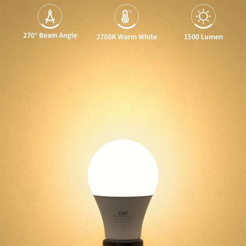 CYLYT 100W Equivalent Bright LED Light Bulbs, Warm White 2700K