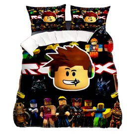 Kanfyyl Roblx Boys Single Duvet Cover Set, Bedding Set, Single Bedding Set for Boys, Polyester Cotton Suitable for Children, Teenagers