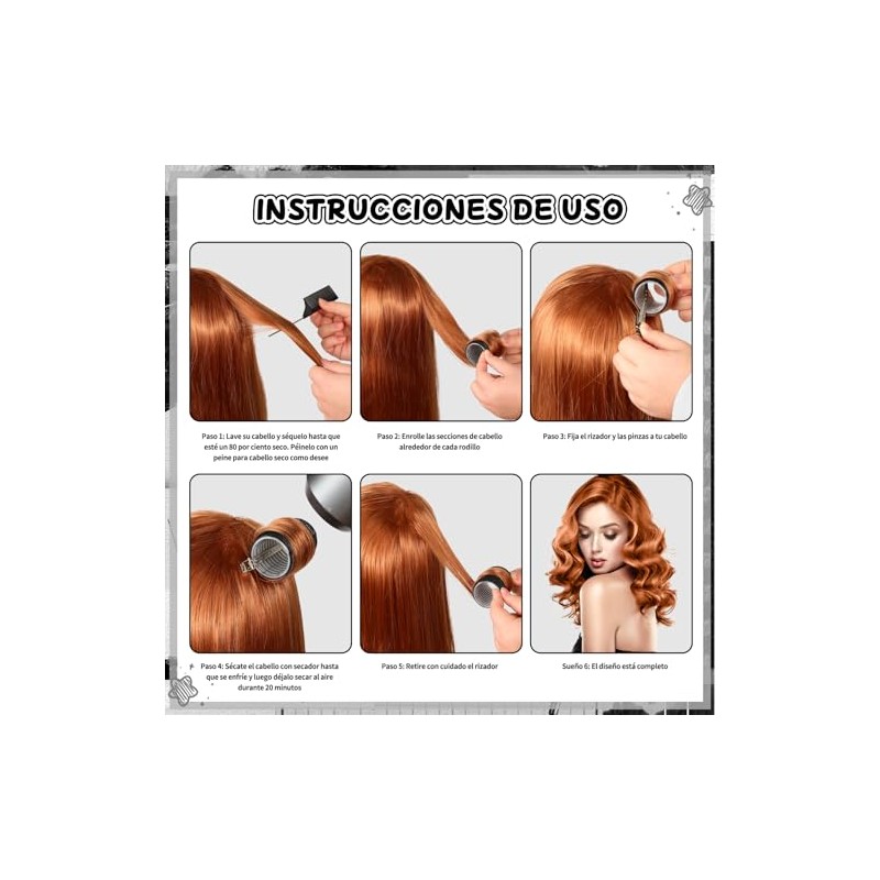64PCS Tubos para Cabello, Rulos para Cabello, 5 Tamaños 25mm