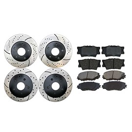 AutoShack Front and Rear Drilled and Slotted Brake Rotors Black and Performance Ceramic Pads Kit Set Replacement for 2006-2018 Toyota RAV4 2010-2012 Lexus HS250h 2.4L 2.5L 4WD AWD FWD PERFQUAD0320