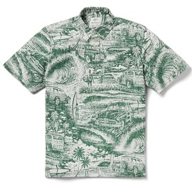 Reyn Spooner Woodies N' Waves Pullover Hawaiian Aloha Shirt, Eden, L
