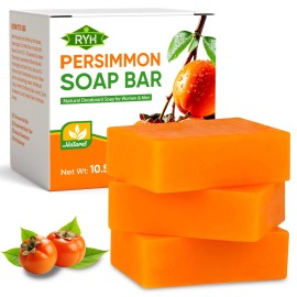 Ryh 3 PCS Persimmon Soap Bar for Old People Smell, Natural Deodorant Body Face Bar S