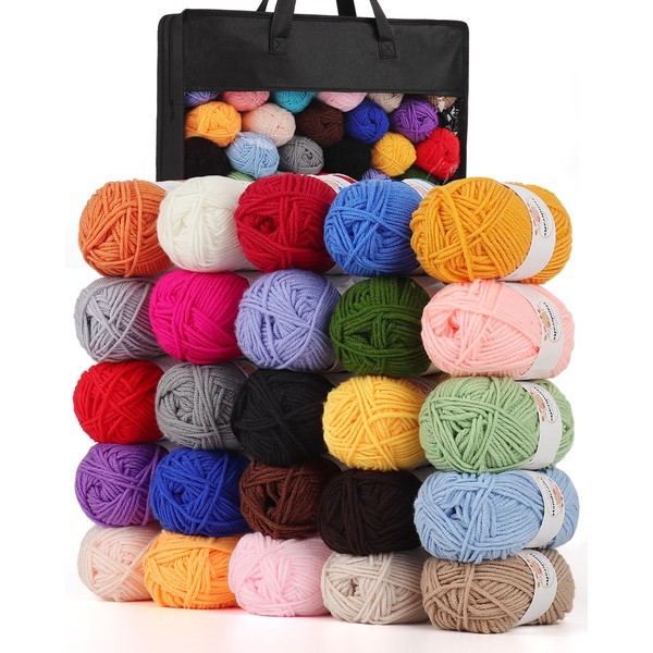 Aeelike Acrylic Yarn for Crocheting Knitting, 25 Colors Soft Yarn