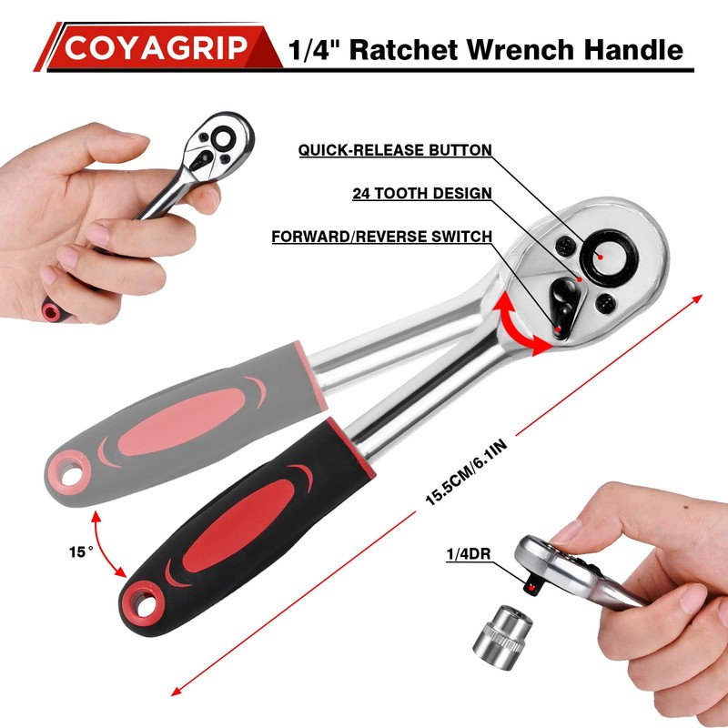 COYAGRIP 46PCS Socket Ratchet Wrench Set, 1/4 Inch Drive Small