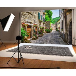 Yeele 10x8ft European Italian Street Backdrop for Photography Town Village Narrow Alley Background Rustic Flower Door Wall Scenery Travel Kids Adult Photo Booth Shoot Vinyl Studio Props