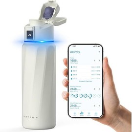 WATERH Boost Smart Water Bottle with APP - 32 oz Vacuum Insulated Stainless Steel Thermal Cup for Travel & Gym, Water Intake Tracker & Reminder, Portable Wide Mouth Water Bottle, Ideal for Gift - Color: Navy Blue, Size: 32oz