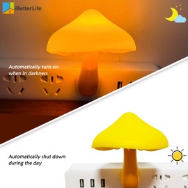 iBetterLife Sensor LED Mushroom Night Light Plug-in Wall Dream Bed Room Nightlight for Adults Kids Cute Mushroom Lamp Cottagecore Decor for Bedroom, Bathroom, Stairs, Hallway Corridor Warm Yellow