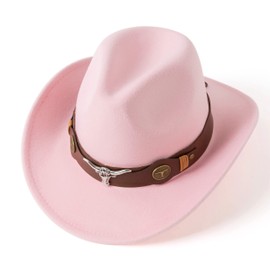 Gossifan Classic Womens Western Cowboy Cowgirl Hats with Wide Belt Pink
