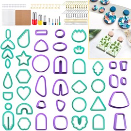 Polymer Clay Cutters for Earring Making - 160pcs Clay Tools Set with Earrings Accessories, 42+8pcs Different Shape Plastic Clay Molds clay cutters for polymer clay jewelry （Green+Purple)