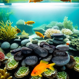 Barelove 12pcs DIY Rocks for Engraved Polished Painting River Stones 12 Different Words, Inspirational Stones Flat River Rocks for Arts, Crafts, Aquarium Plants Decoration (Black-Black Words)