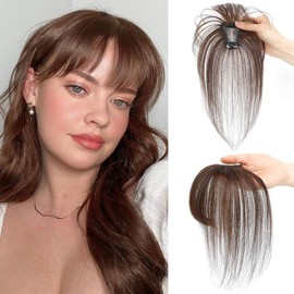 RPAEOY Fringe Pony Hairpiece, 100% Hair Topper, Real Hair, 360° Coverage, Clip, One Piece, Fringe Bangs for Women, Fringe, Wispy, Thin Hair (Dark Brown)