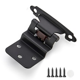 10 Pack 5 Pair Black Cabinet Hinges - 3/8 inch Inset Semi-Concealed Hinges, Self Closing Door Hardware with Door Bumper Flush Face Mount Cupboard Hardware