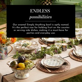 MACKENZIE-CHILDS Enamel Bowl, Serving Bowl for Entertaining, Simply Anything Bowl, Gray-and-White Sterling Check