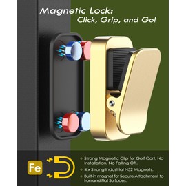Femlotank Sunglass Holder for Golf Cart, Magnetic Aluminium Sunglass Holder Clip Accessory for Golf Carts, Silicone Padded Eyeglass Clip Universal Fit with Gift Storage Bag (Gold)
