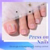 Pink Glitter Colorful Press on Toenails Square for Women No