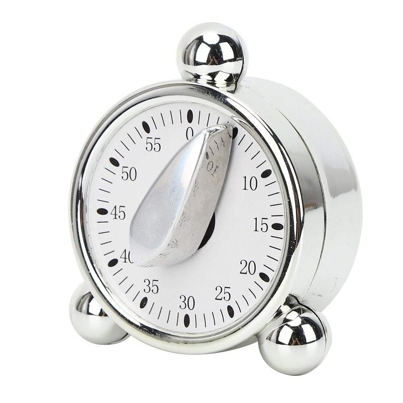 Baking Timer Mechanical Cooking Reminder 60 Minute Kitchen Timer, Silver