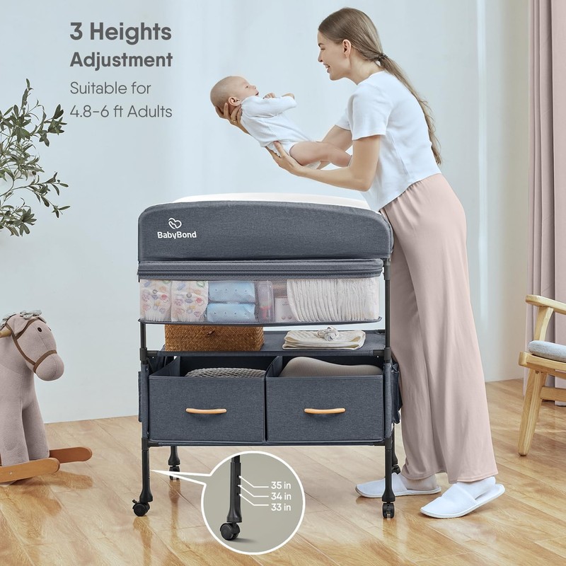 Portable Baby Changing Table with 2 Storage Baskets, BabyBond Foldable