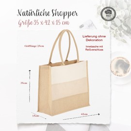AMBERGER DESIGN by A&M Osterhage amd Bin kurz (W) einkaufen Shopper Jute-Beutel groß-Nachhaltig | Fair | Einkaufstasche Innentasche Reißverschluss