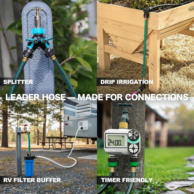 Leader Hose for Outdoor Garden Connection: 2FT 1/2" Short Hose
