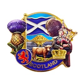 Scotland Magnet - Scottish Heritage Souvenir Magnet - Scotland Flag Fridge magnet - Edinburgh Iconic Landmarks Gift Gold Colour Metal Magnet