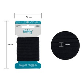 Habby Accessories 5 m Elastic Band | Elastic Bands | Rubber Band | Elastic Band | Elastic Band Sewing | Flat | 10 mm | Black