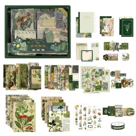 YPLonon Scrapbooking Supplies Aesthetic Journaling Supplies Universal Bullet Journal Kit Green Theme Scrapbook Kit with A6 Notebook Stickers for Girls Kids Birthday and Christmas Gifts