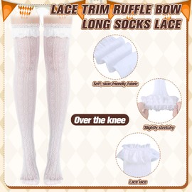 Suhine 2 Pair Oktoberfest Socks Lace Trim Ruffle Long Socks and Satin White Stockings for Women Girls (Over The Knee,Ruffle)