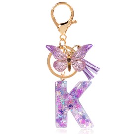 HaimiLiya Initial Keychains for Women Girls with Tassel Butterfly, Cute Letter Keychain Charm for Keys Purse Handbags, Purple