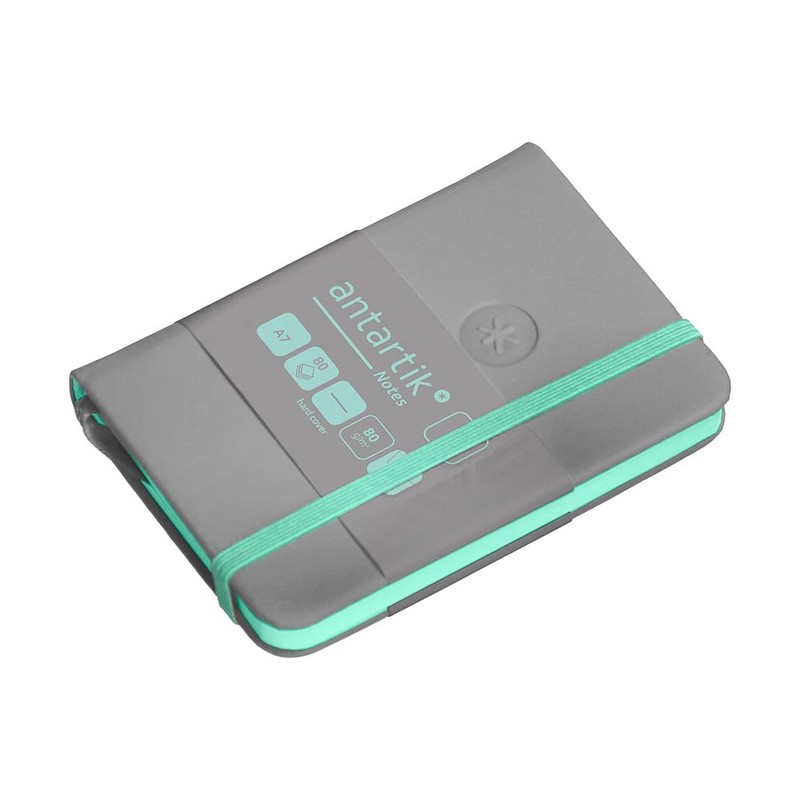 Antartik A7 Smooth Grey and Turquoise Hardback Notebook with Elastic