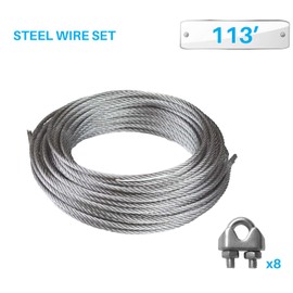 Patio Paradise Shade Sail Hardware Kit 113-Feet Wire Rope and 8 Pcs Clamps Coated Steel Cable 3/16" 7x19 Stand Core,Cable Railing Outdoor Light Guide Wire