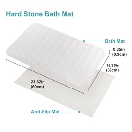 JUERLEN 2 Pack Diatomaceous Earth Shower Mat, Stone Bath Mat, Nonslip Super Absorbent Fast-Drying Hard Bath Mat for Bathroom Shower Floor, 24 x 16 inch, White Arrow Design