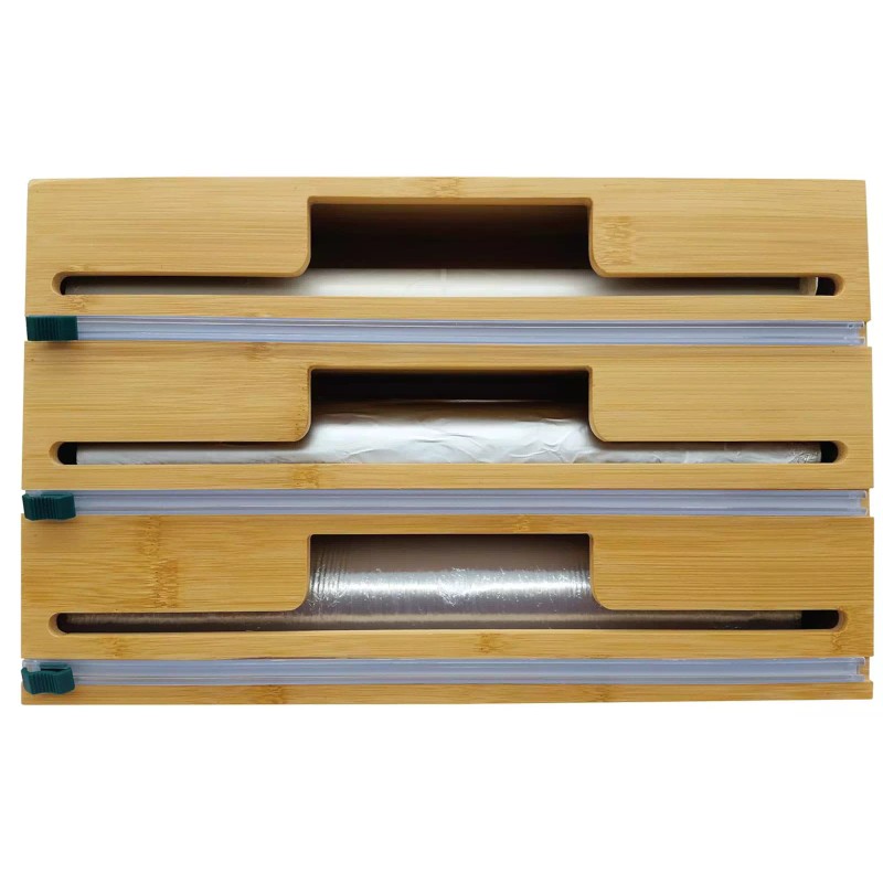 HELIA Bamboo Kitchen Wrap Organizer | Wall Mounting Foil and