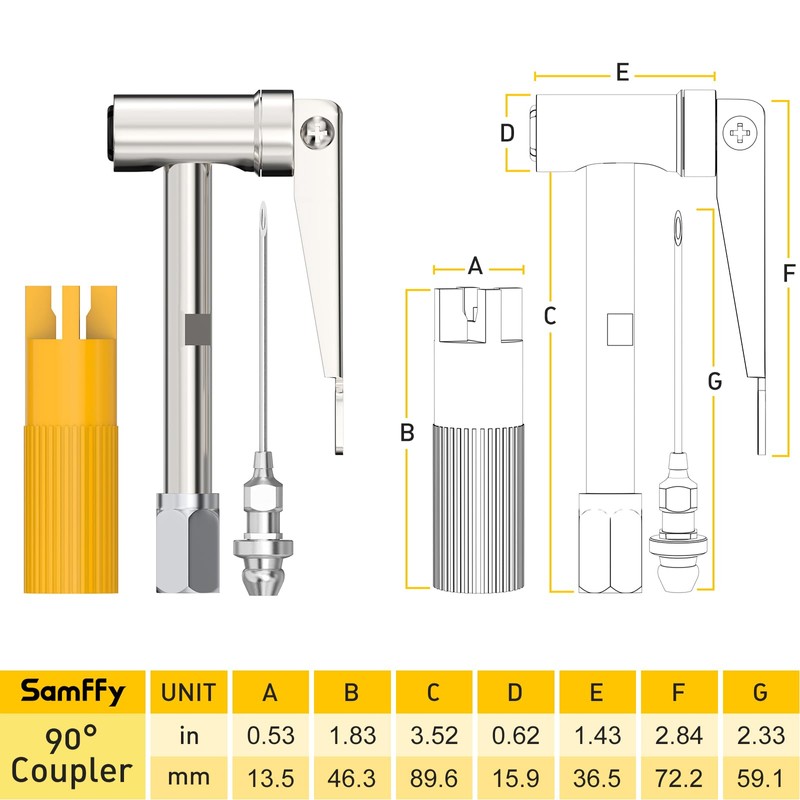 Samffy 90°Degree Grease Gun Coupler Set, Right Angle Zerk Fittings