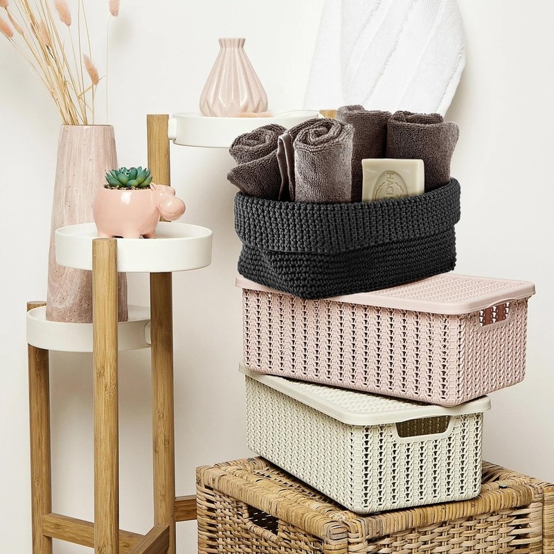 21 x 13 x 15.5 cm Wicker Basket, Black, Storage