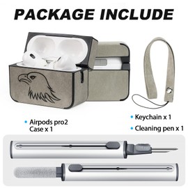 Hmelna for AirPod Pro Case Cover with Cleaner Kit, Fine Leather Texture Design for AirPods Pro 2nd Generati/1st Comes with Wrist Strap for Women Men,Suitable for 2nd Generation Case, Gray