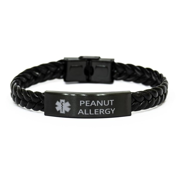 DARIN GIFT Medical Alert Braided Leather Bracelet, Peanut Allergy Awareness,
