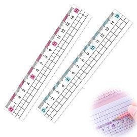 YUKATELA 透明プラスチック 15cm 定規 ピンク・水色 2 本入 波線付き小学生向け文房具