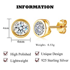 Bewenda Earrings Silver 925 Stud Earrings, 925 Sterling Silver Stud Earrings for Women Girls, Hypoallergenic Round Stud Earrings with Cubic Zirconia, 4/5/6 mm Small Sleeping Cartilage Stud Earrings