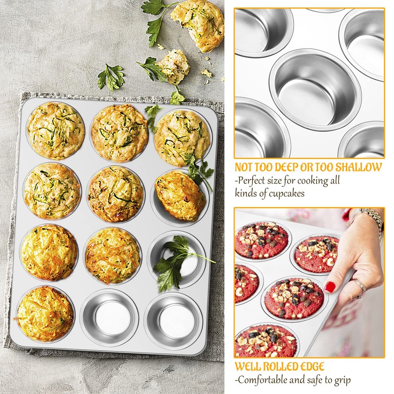 E-far Muffin Pan 12-Cup, Stainless Steel Cupcake Pan Metal Muffin
